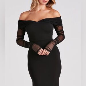 Debby Formal Crepe Mesh Midi Dress
